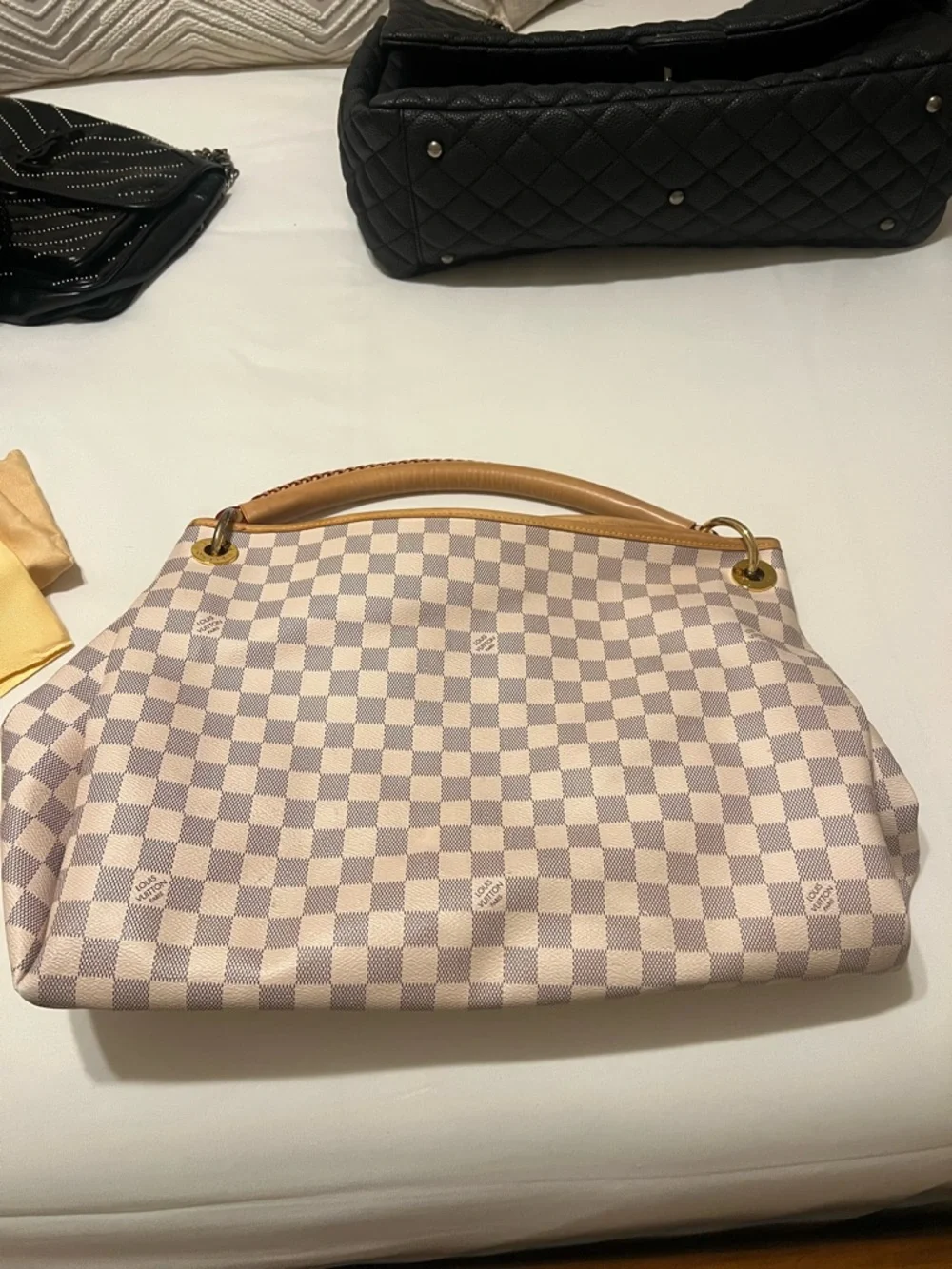 Louis Vuitton Damier Azur Checker Shoulder Tote with Tan Handle - Picture 2 of 5